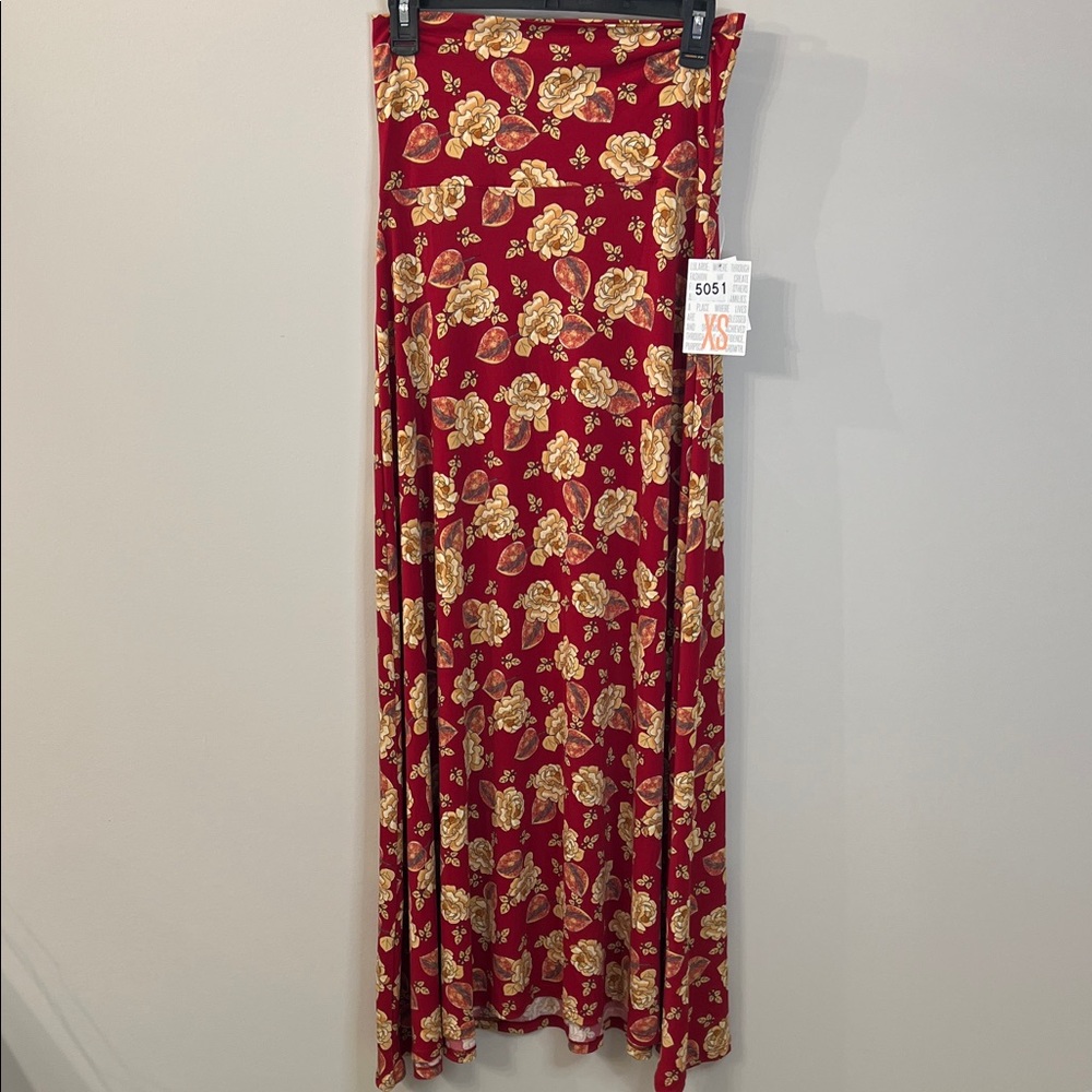 LuLaRoe Red and Gold Floral Maxi Skirt